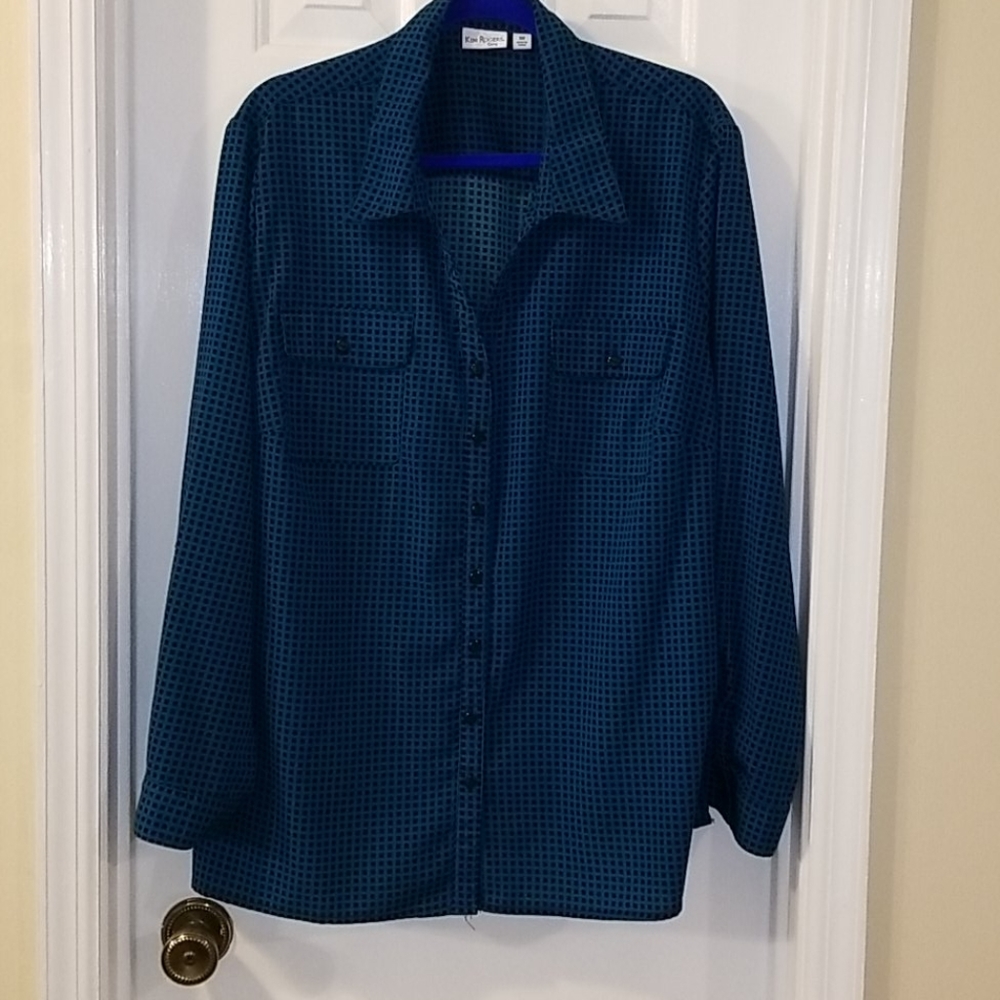 Long sleeve black and green blouse